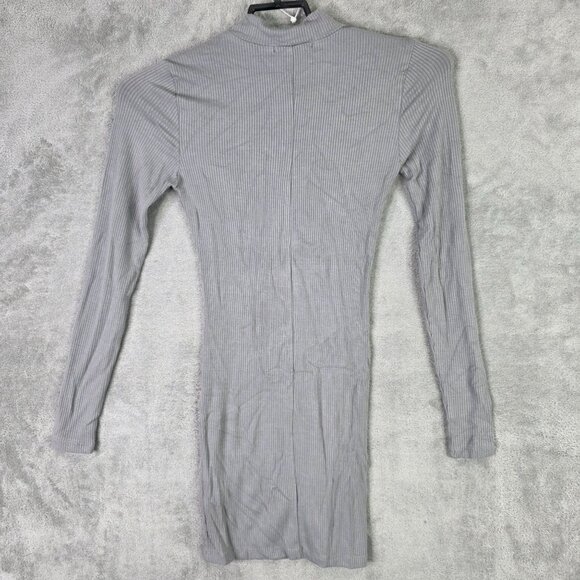 Womens Forever 21 Gray Ribbed Bodycon Mini Dress Long Sleeve 1/4 Zip Rayon S - Picture 4 of 7